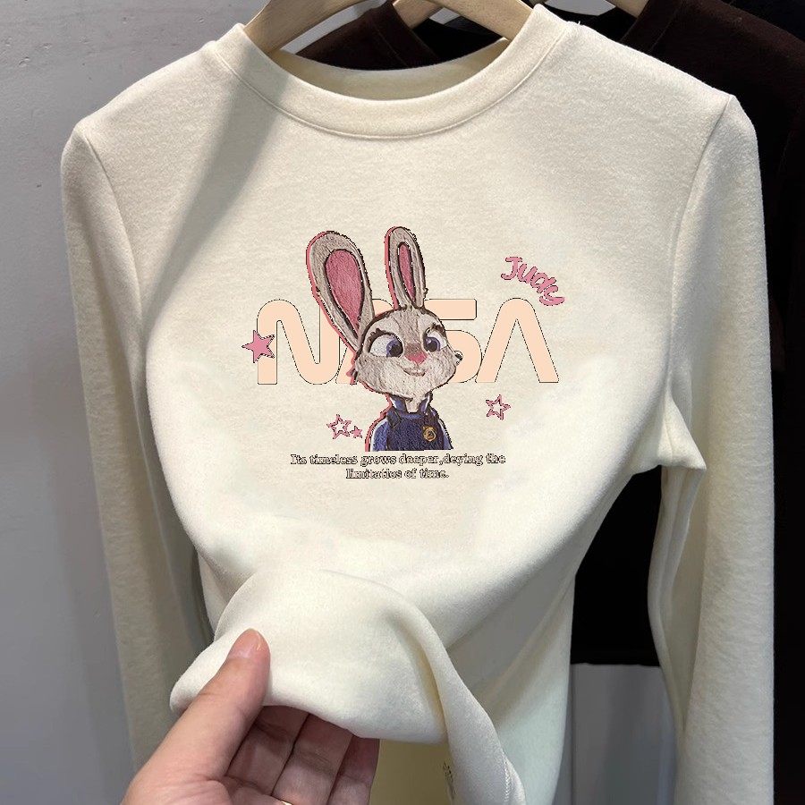 也太美了叭！洋气双面磨毛德绒长袖T恤女洋气猫咪印花打底衫上衣