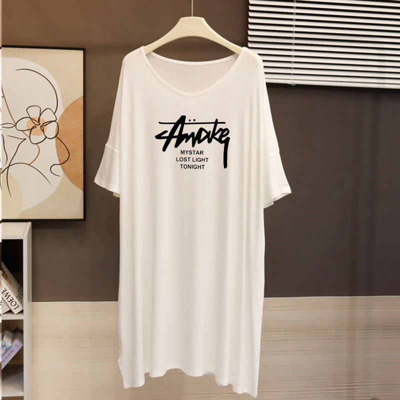 上身巨舒服！夏季中长款V领短袖T恤女慵懒风莫代尔宽松大码上衣潮