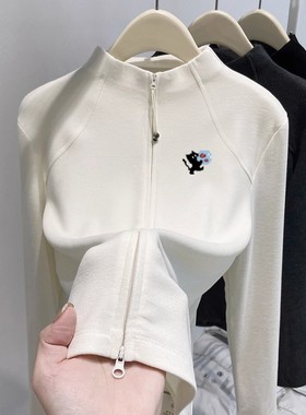 一整个爱住了！半高领德绒长袖t恤秋冬双拉链修身打底衫上衣外套