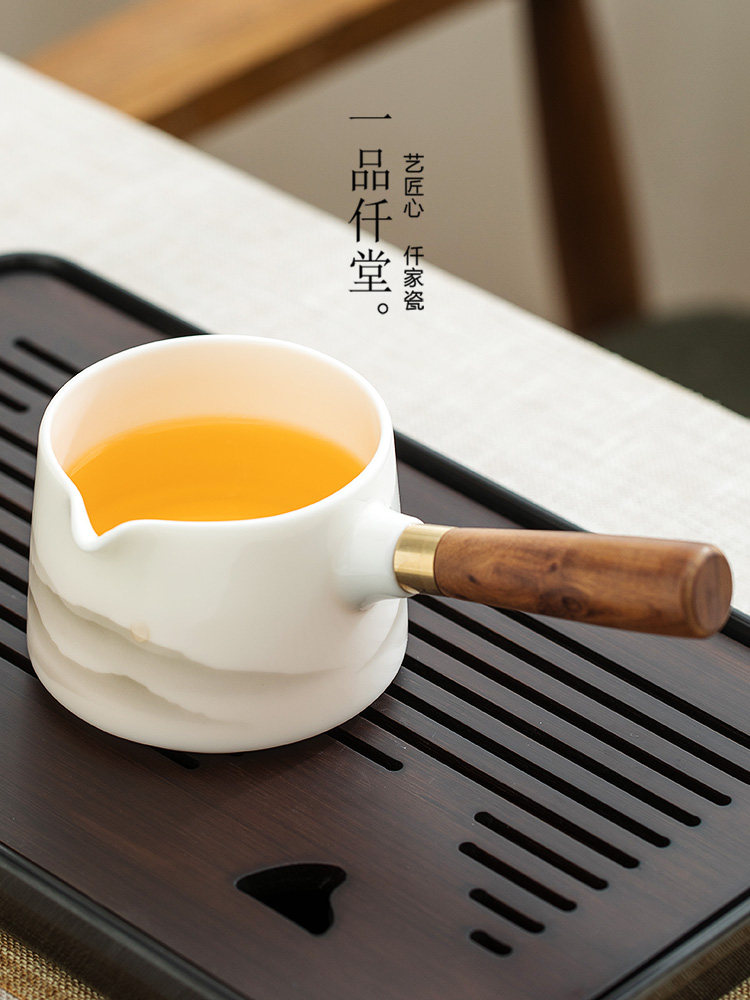 一品钱塘万里江山博览会杯家用高端男杯茶海陶瓷单防烫木柄茶隔板