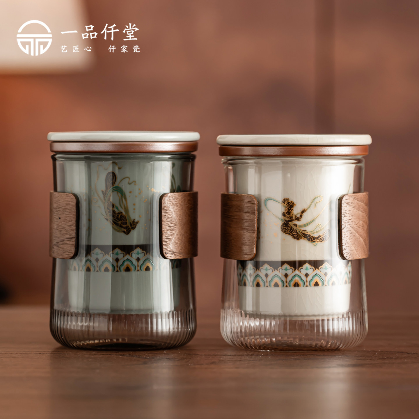 敦煌玻璃茶水分离便携随手杯图片