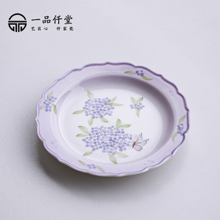 紫韵夕颜壶承手绘繁花壶承手工陶瓷干泡盘壶垫茶台茶点盘陶瓷托盘