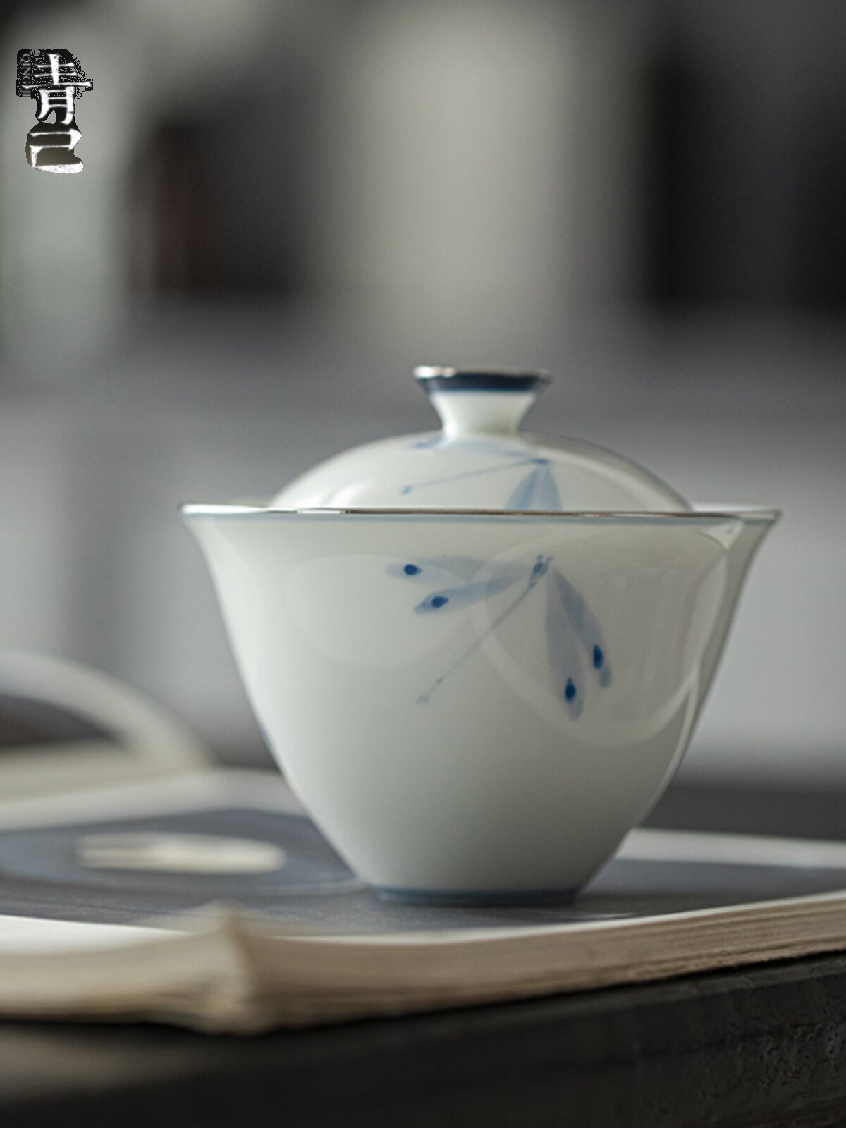 一品钱塘清记玉瓷手绘陶瓷盖碗家用茶碗茶杯青花瓷白瓷茶具