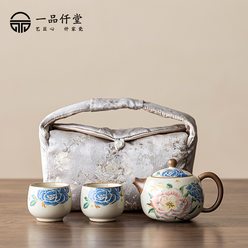 一品仟堂汝窑刺绣牡丹快客杯户外