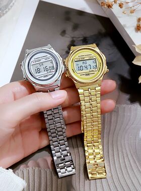 男女学生LED电子手表WR F91W钢带A159原宿风时尚手表多功能LED表