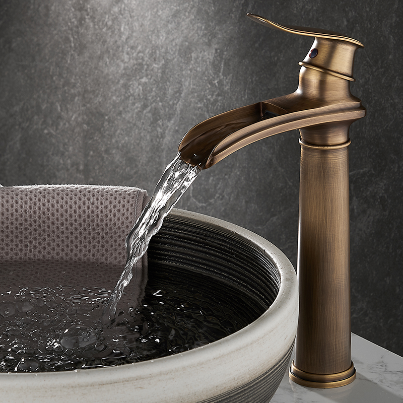 瀑布全铜仿古水龙头冷热卫生间洗脸面盆台上盆复古简约洗手池欧式