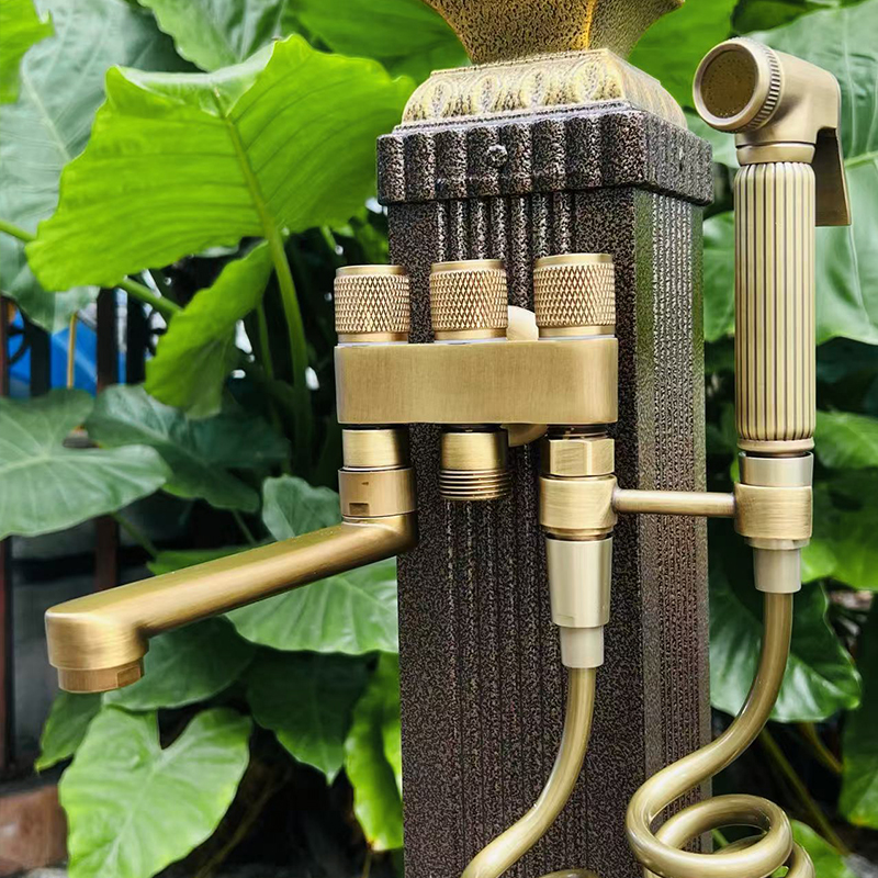 全铜仿古拖把池户外三出水龙头