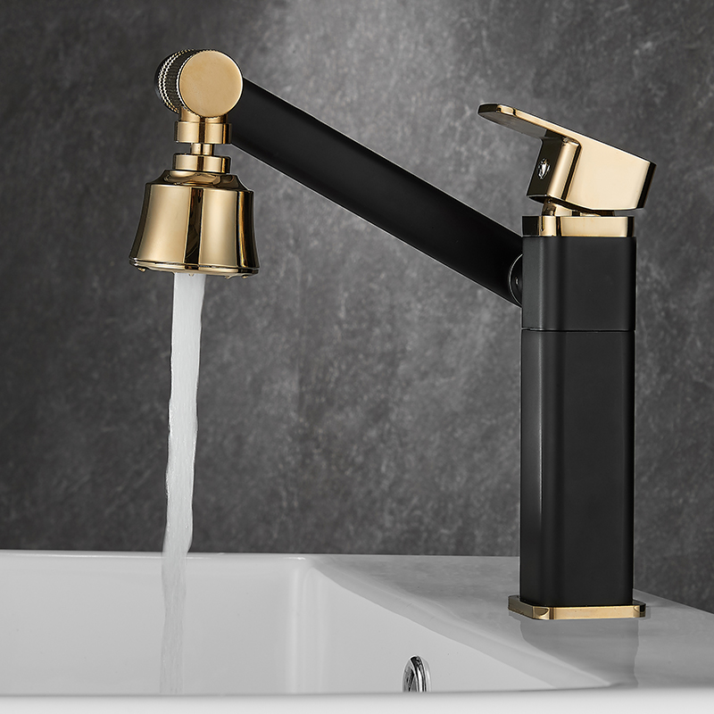 全铜黑金色水龙头冷热台盆洗脸盆洗手盆卫生间面盆龙头可旋转简约