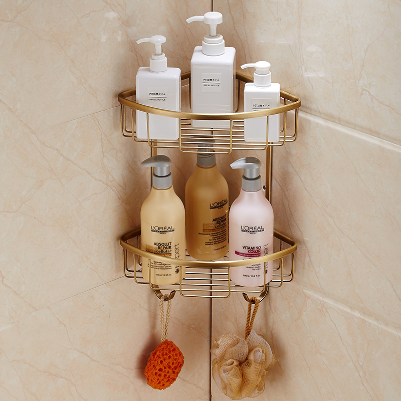 全铜仿古置物架浴室双层三角篮