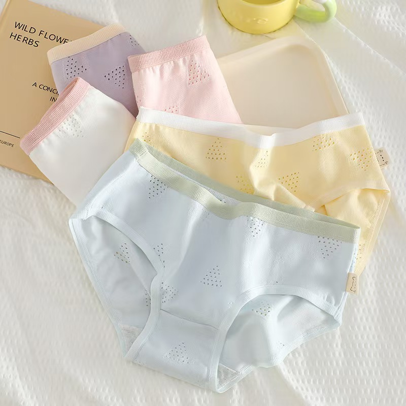 5条装学生三角裤5色A类婴儿棉女士纯棉裆内裤纯色可爱风中腰底裤