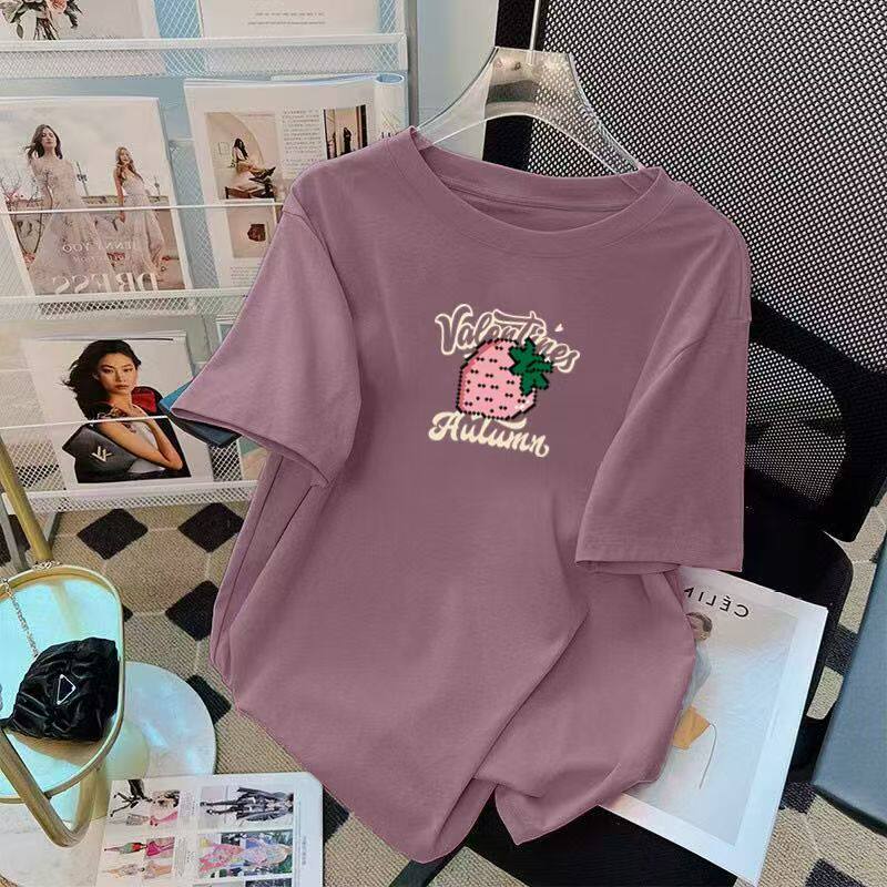 紫色系短袖女生夏季套头体恤衫宽T恤