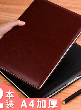 A4笔记本子商务记事本黑皮大号工作本子手册超厚超大b5皮面本简约黑色硬皮日记本记录本创意个性大学生厚本子