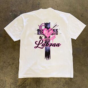 潮牌短袖t恤美式高街十字架爱心印花T恤男痞帅炸街嘻哈潮流休闲重