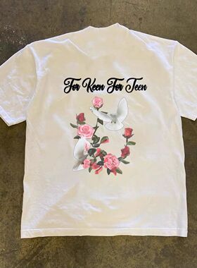 潮牌短袖t恤250G重磅美式潮流休闲字母印花T恤男百搭圆领overszie