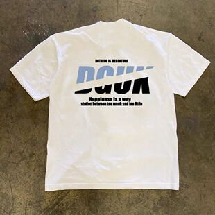 潮牌短袖t恤美式高街创意字母印花T恤男ins痞帅炸街小众设计圆领