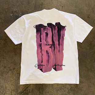 潮牌短袖t恤230G重磅美式复古字母印花短袖T恤男嘻哈炸街痞帅大字