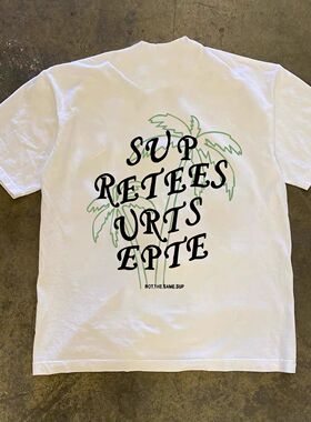 潮牌短袖t恤250G重磅美式潮流休闲字母印花T恤男百搭圆领overszie