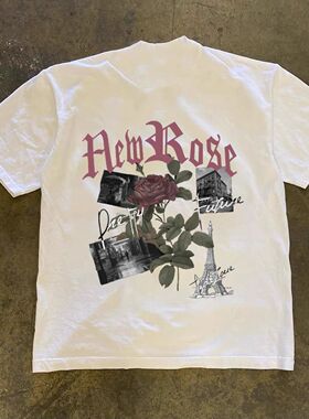 潮牌短袖t恤250G重磅美式潮流休闲字母印花T恤男百搭圆领overszie