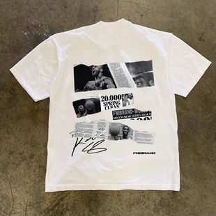 潮牌短袖t恤潮流欧美复古高街短袖男T恤篮球巨星碎报印花230G重磅