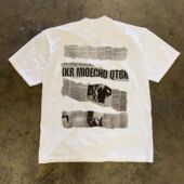 潮牌短袖 t恤美式 复古海报印花T恤男ins痞帅高街潮流字母圆领230G