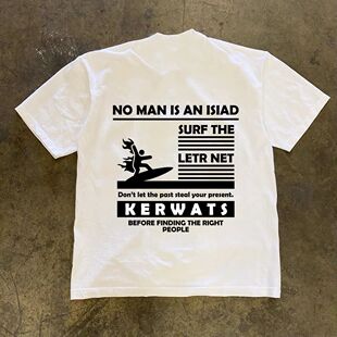 潮牌短袖t恤美式高街海上冲浪小人字母印花T恤男ins痞帅潮流炸街