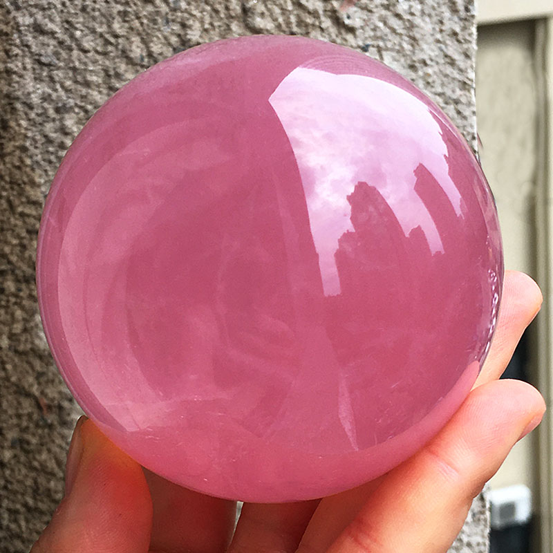 保真天然粉水晶球六芒星光摆件