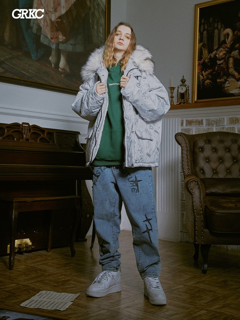 grkc梵高加厚落肩宽松国潮面包服