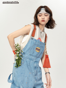 mostwantedlab2021SS 汉堡刺绣手工泼墨牛仔背带长裤 MWTD