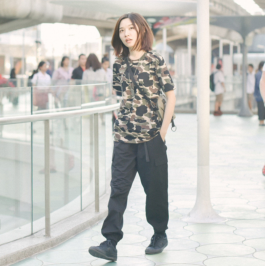 714Street19SS Nylon Jogger薄款插扣弹性宽松涤纶拼接收脚束脚裤