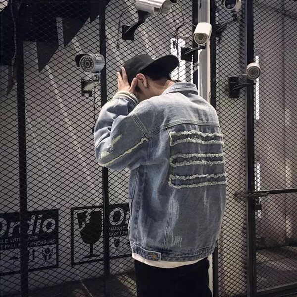 GRKC 18SS 三带男女同款水洗破坏牛仔外套春秋夹克宽松BF风情侣