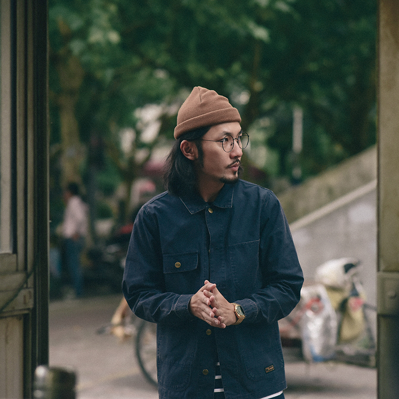 经典格子布工装情侣石磨水洗夹克