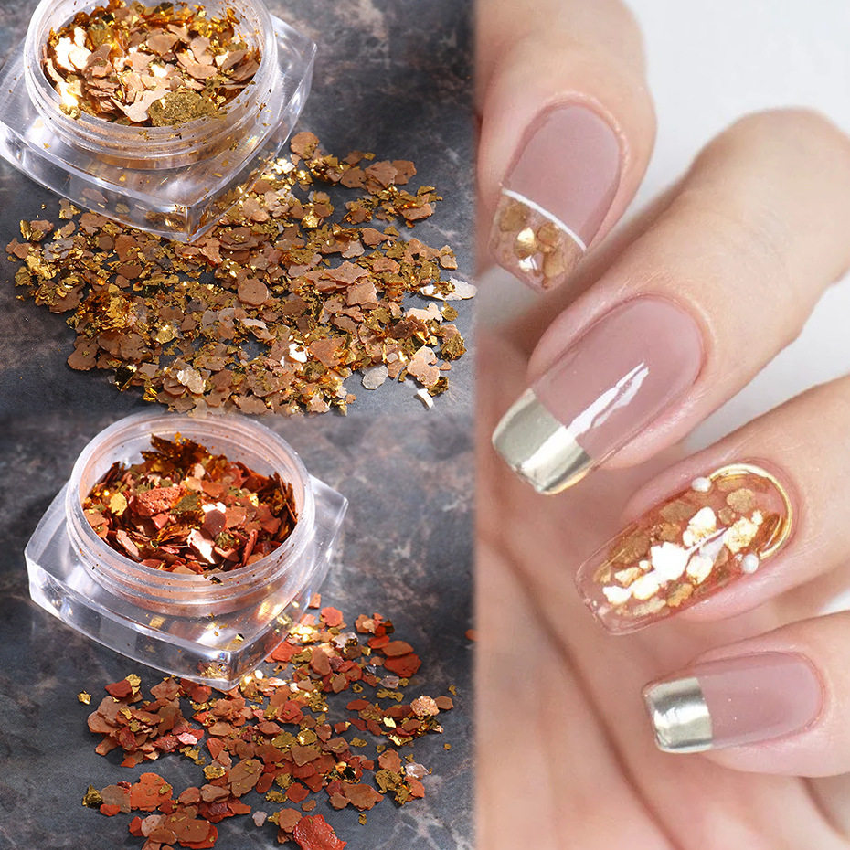 新款金箔云母片珠光美甲亮片ins日系秋冬透彩薄铂金片指甲装饰品