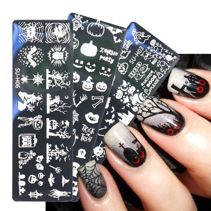 2021新款卡通万圣节美甲钢板南瓜骷髅圣诞雪人不锈钢印花模板nail