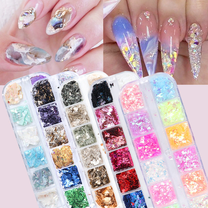 幻彩美甲闪粉亮片ins爱心蝴蝶云母片铂金碎片六边形指甲油饰品潮