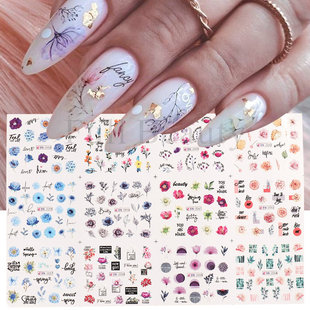 新春夏小清新花朵美甲贴纸晕染繁花少女花卉系列指甲水印贴纸nail