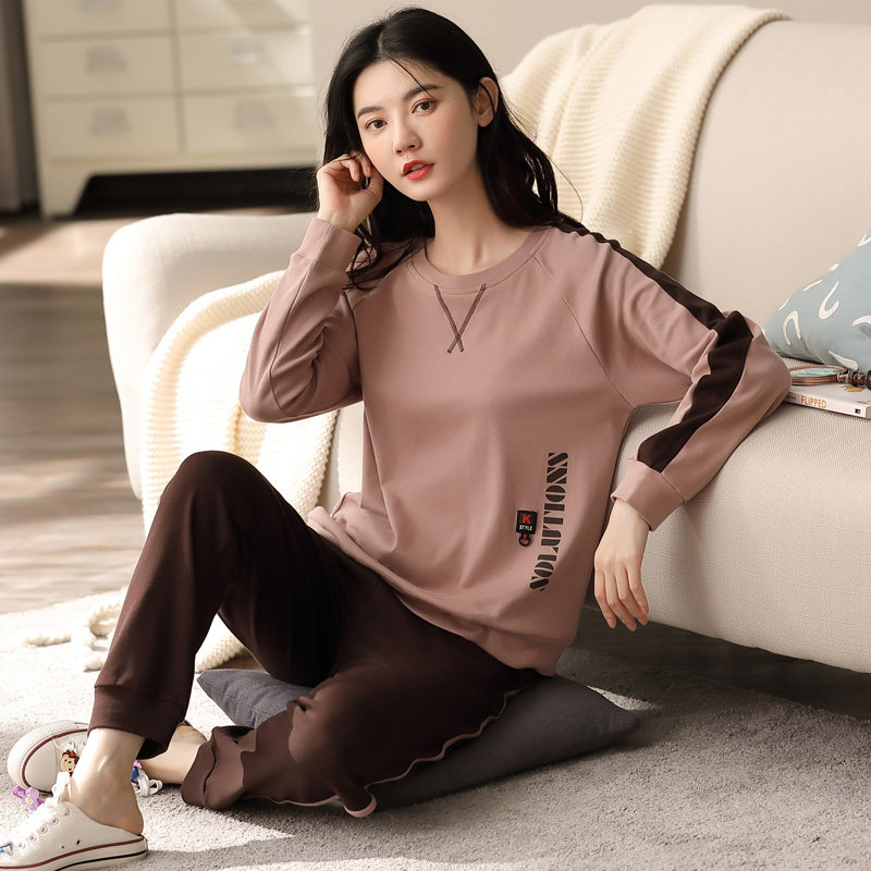 秋天春秋季长袖睡衣女款纯棉套头女士春季全棉家居服可出门两件套