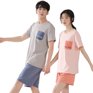新款情侣装睡衣夏季女款凉爽莫代尔棉家居服男士短袖运动两件套装