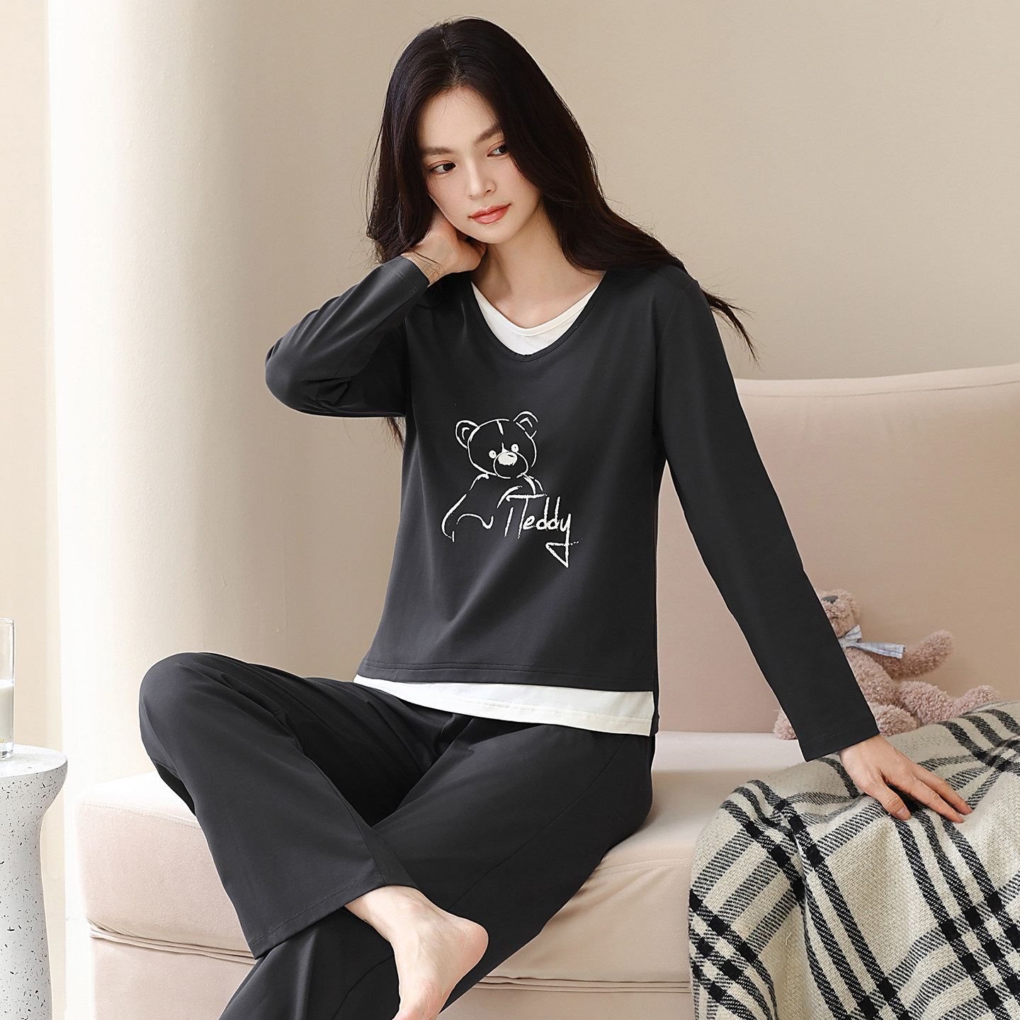 莱卡棉套头纯棉睡衣女士春秋2025新款长袖长裤女款秋季家居服套装