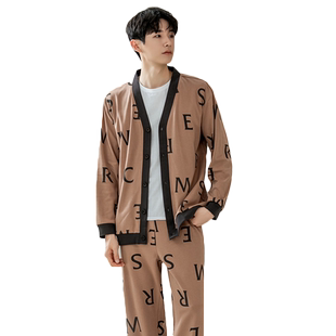 240g高档莱卡棉开衫翻领春秋男款秋冬2025年新款大码两件套居家服