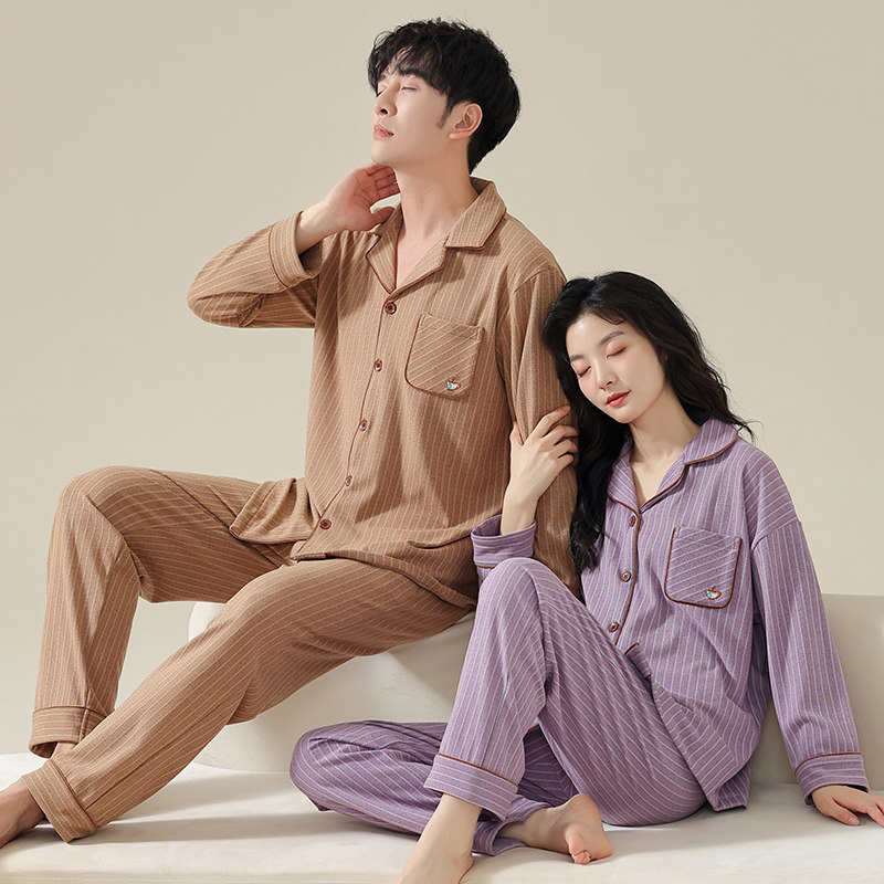 情侣款开衫睡衣女秋冬长袖长裤薄绒德绒大码可外穿家居服男款套装