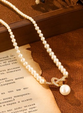 法式微镶打结项链女高级感轻奢