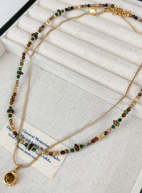 复古美拉德虎眼石叠戴项链锁骨链