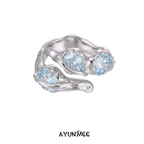 AYUNMEES925银蓝石镶钻戒指
