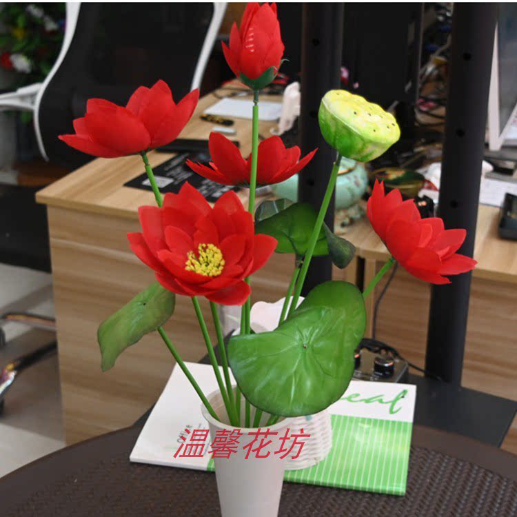 仿真荷花绢花低档优质9头仿真荷花莲花拱佛 家居 清明 祭祀摆件