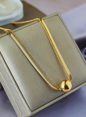 欧美双层金球项链女春夏高级感轻奢气质2025新款复古不掉色配饰