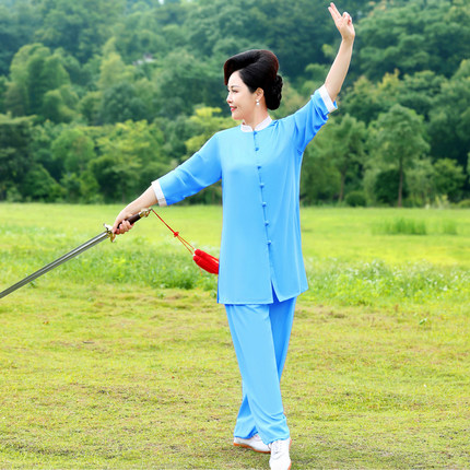 夏季新款太极服女薄款晨练表演太极拳练功服装中国风短袖凉爽透气