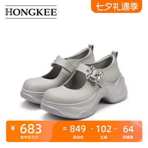Hongkee/红科单鞋女英伦风厚底小皮鞋舒适玛丽珍H805D103