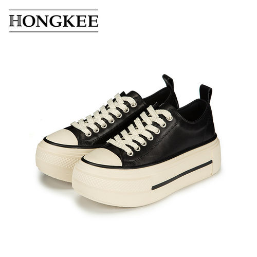 Hongkee/红科单鞋女休闲时尚小个子系带厚底板鞋H555X300