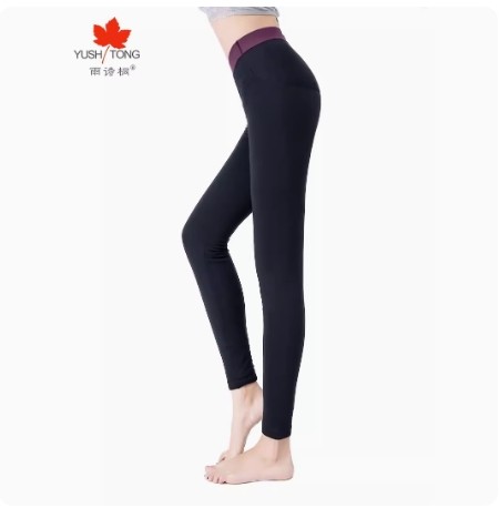 雨诗桐2023冬黑色加厚高腰桑蚕丝保暖裤女修身棉裤外穿打底裤6596