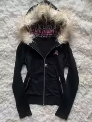 Subculture Y2K Millennial Hot Girl Japanese Style Black Letter Print Furry Hooded Sweatshirt Women's Autumn and Winter Zipper Jacket